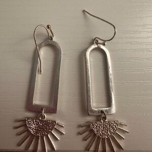 Silver Drop Geometric Earrings with Sunburst Charm